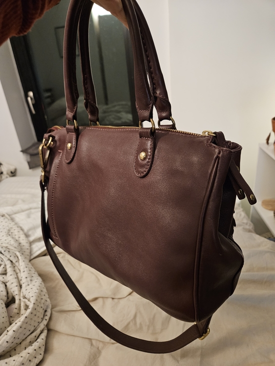 Handbags - Roots Classic Women's Leather Satchel Tote in Dark Brown